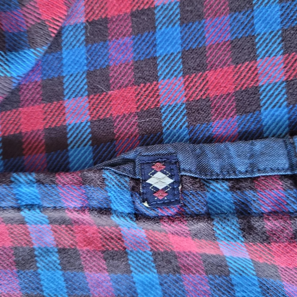 Argyle Culture Men's Red and Blue Checkered Shirt Size L